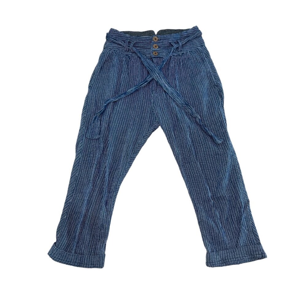 Free People Striped Harem Pants Womens 4 Blue High Rise Relaxed Cropped Bohemian - Picture 4 of 16